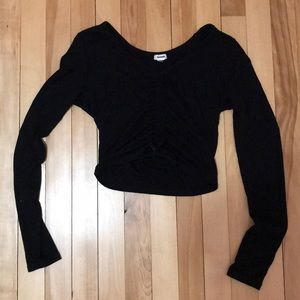 Black Long Sleeve V-Neck Crop Top